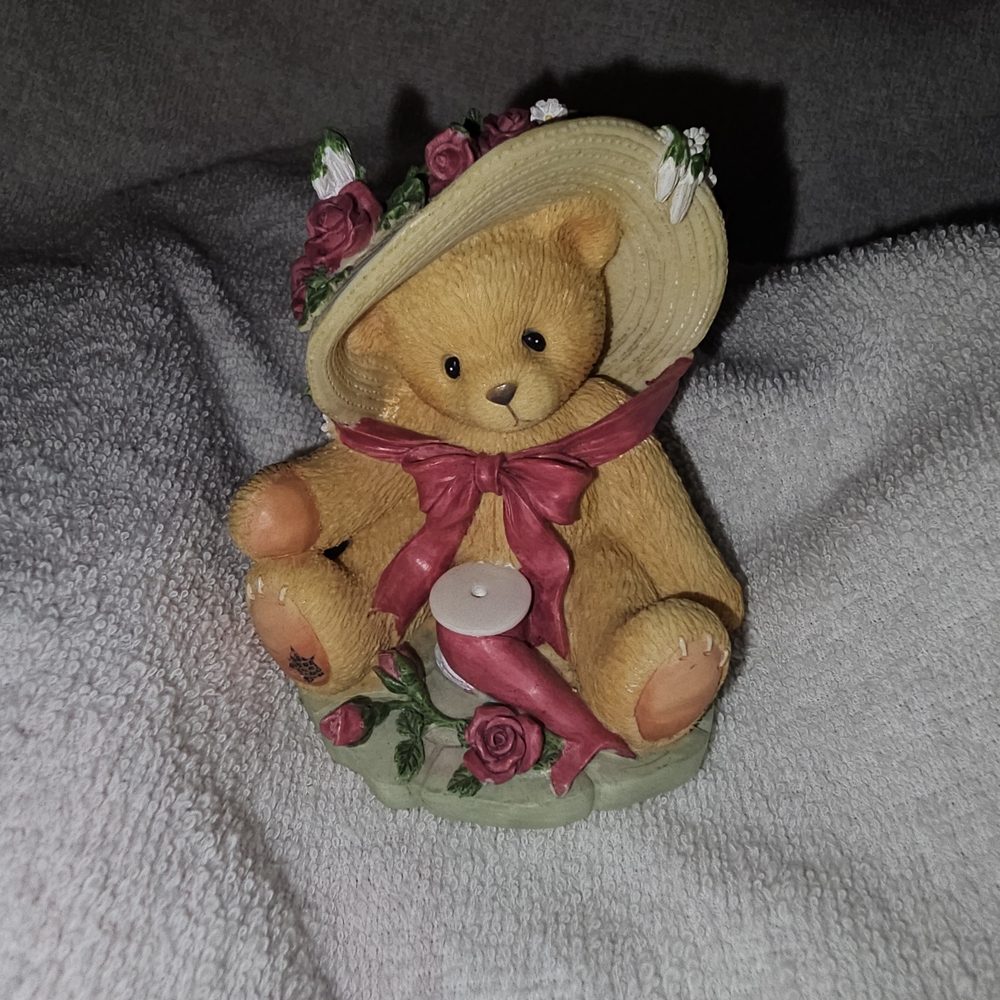 Cherished Teddies Figurine Janet with Floral Accents Pre Owned